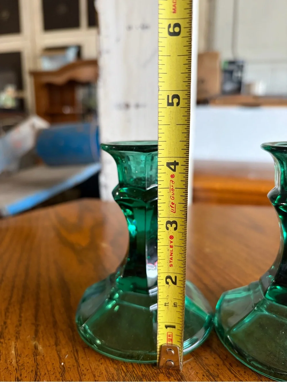 Pair of Indiana Green Glass Candle Holders